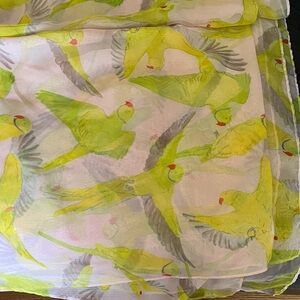 H&M Sheer Bird Print Large Scarf Pink & Green Parrot 🦜